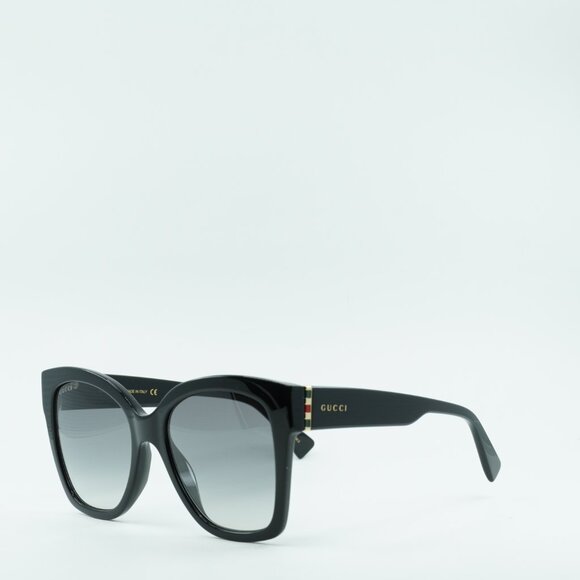 Gucci GG0459S 001 Sunglasses Black Cat Eye Frame Grey Lenses
